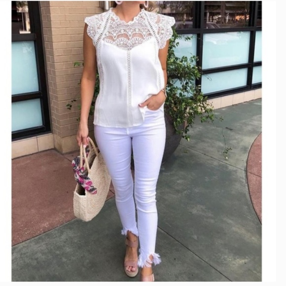 White Crochet Lace Trim Top - Picture 2 of 4